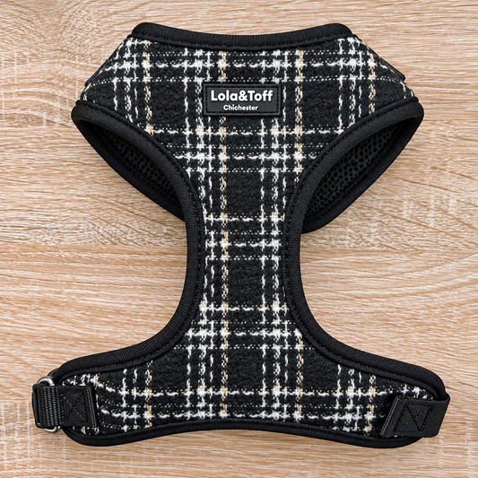 Lottie Luxe Black & White Tweed Dog Harness