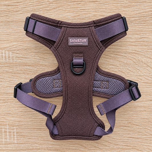 Chocolate Tweed Large Dog Harness with Handle