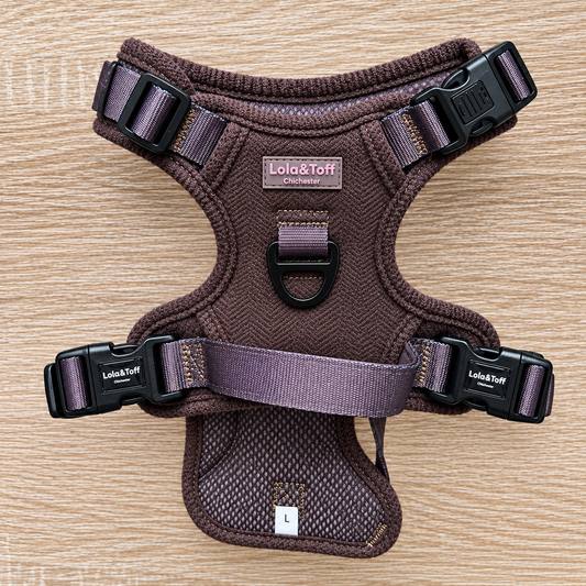 Chocolate Tweed Large Dog Harness with Handle