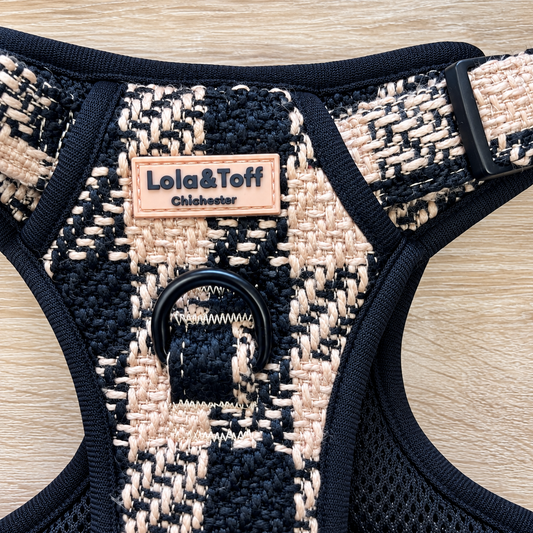 Black & Tan Tweed Large Dog Harness with Handle