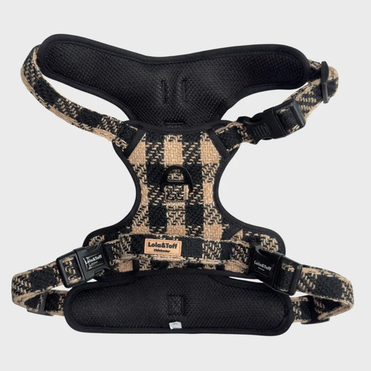 Black & Tan Tweed Large Dog Harness with Handle