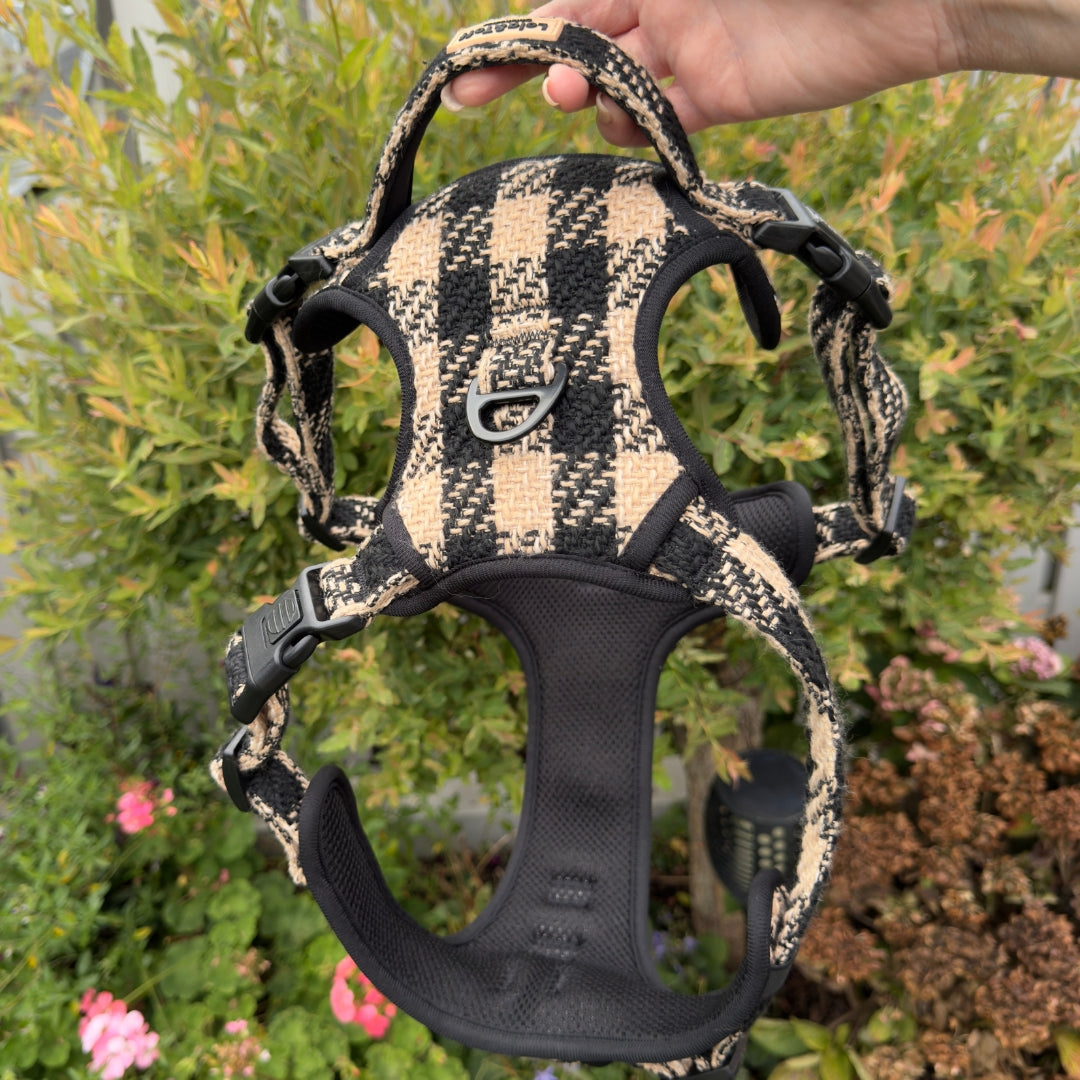 Black & Tan Tweed Large Dog Harness with Handle