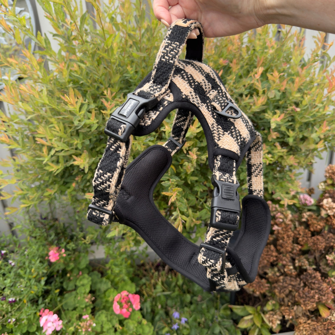 Black & Tan Tweed Large Dog Harness with Handle