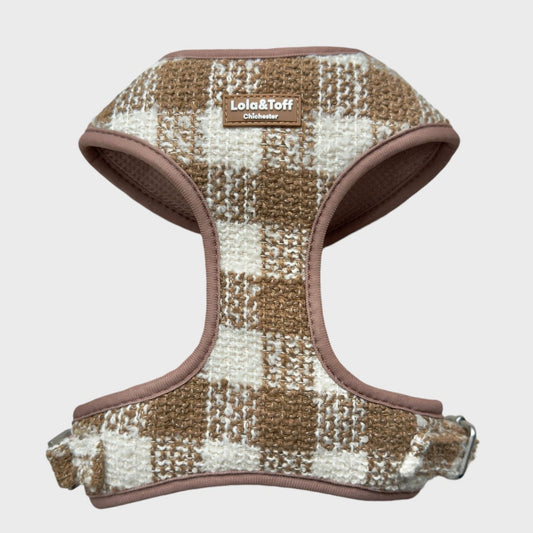 Latte Luxe Tweed - adjustable dog harness