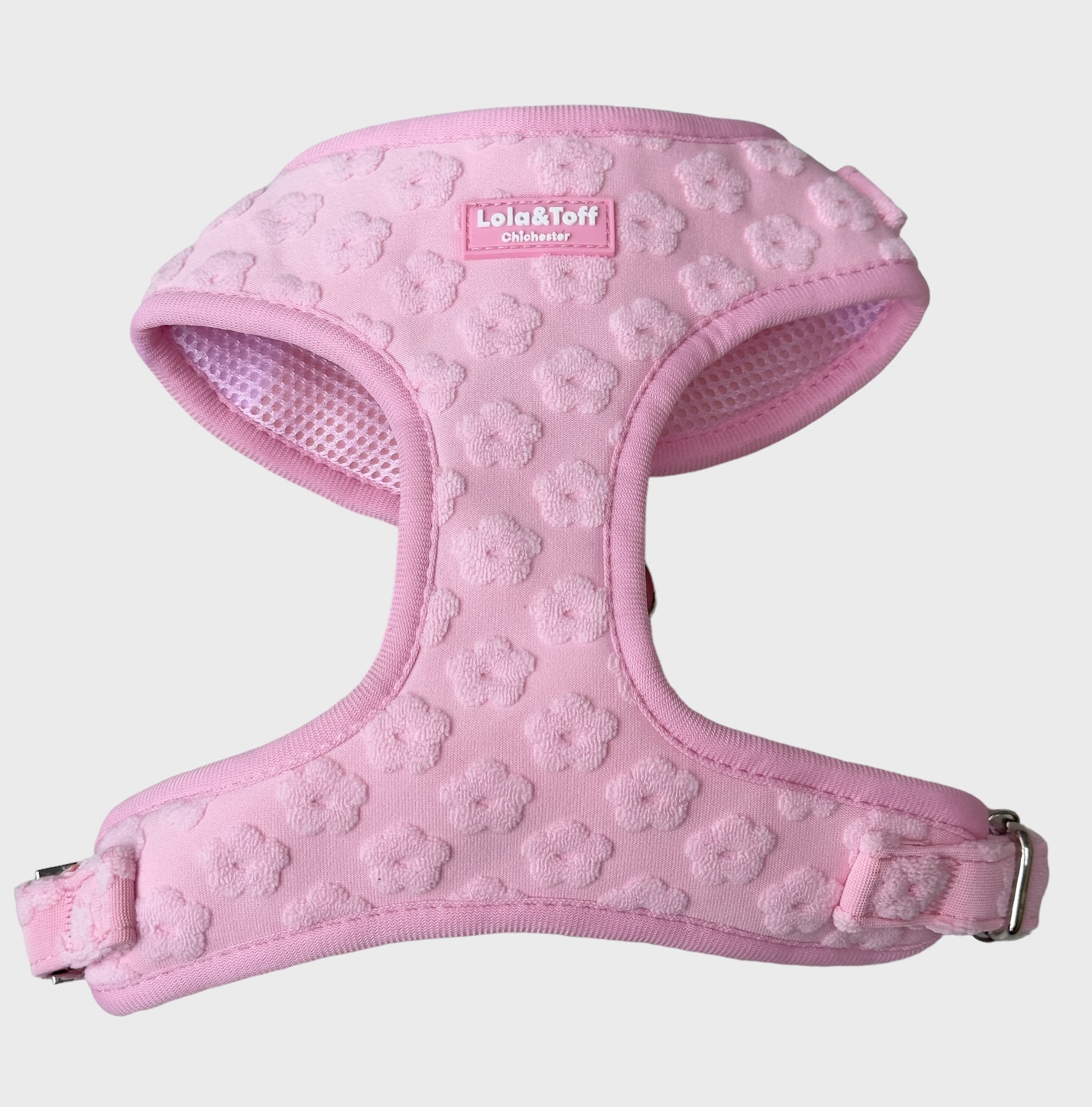 Pink Daisy Towelling - adjustable dog harness