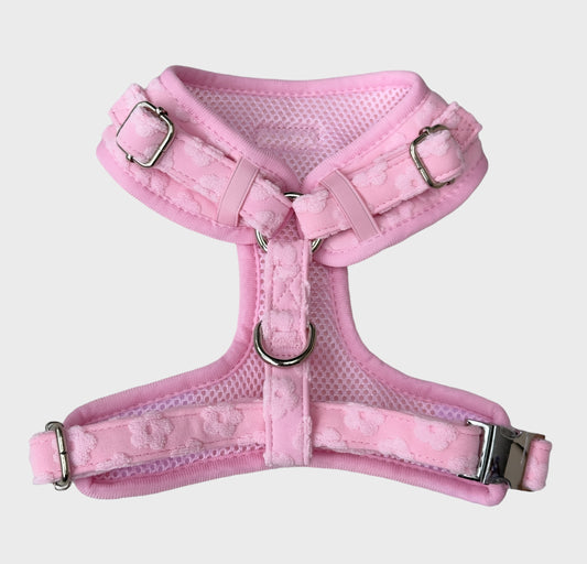 Pink Daisy Towelling - adjustable dog harness